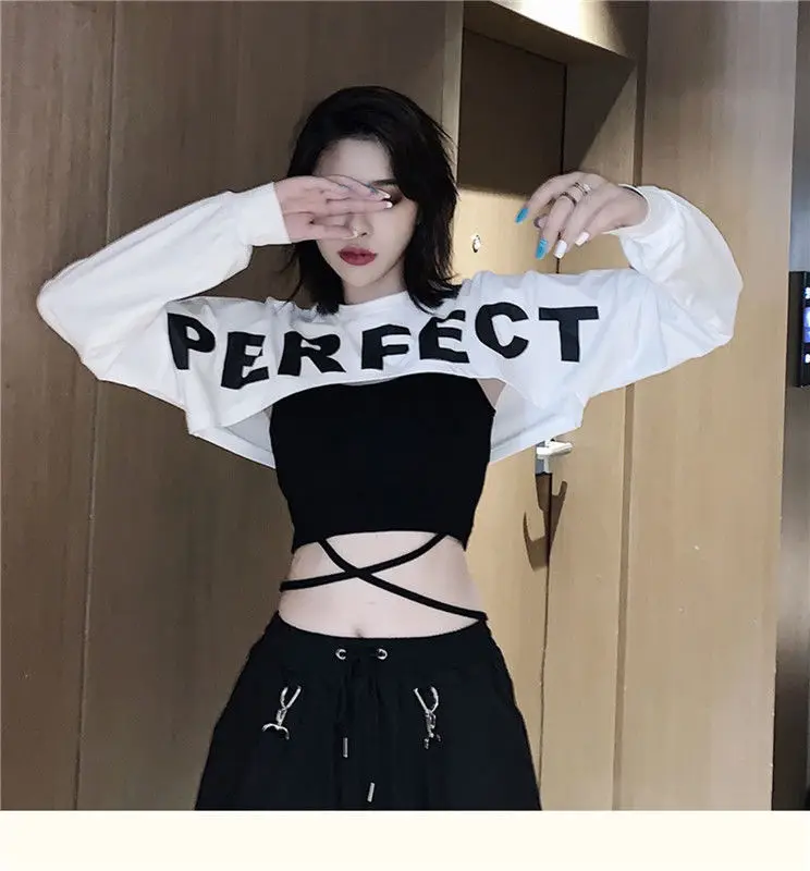 Falso 2 pçs vestidos femininos streetwear gótico de cintura alta estilo  japonês verão bandagem sexy moda senhoras clube roupas meninas bf -  AliExpress