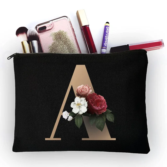 Girl Makeup Bag Golden Letter Pattern Classic Organizer Bag Pouches for Travel Bags Pouch Women's Cosmetic Bag 4gold A