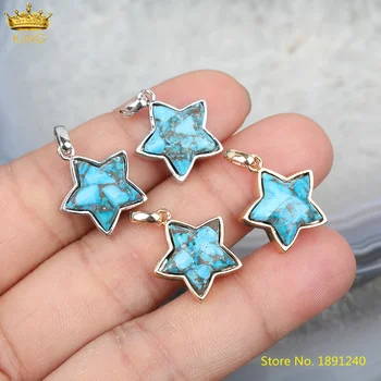 

5pcs Natural Gold Line Turquoises Stars Pendant Jewelry,Plated Gold Silvery Caps Stars Charms For DIY Earrings Jewelry Making