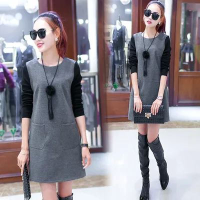

2016 Autumn And Winter New Style Korean-style Thick Woolen Slim Fit Fashion Mid-length Knitted Long Sleeve Base Dress