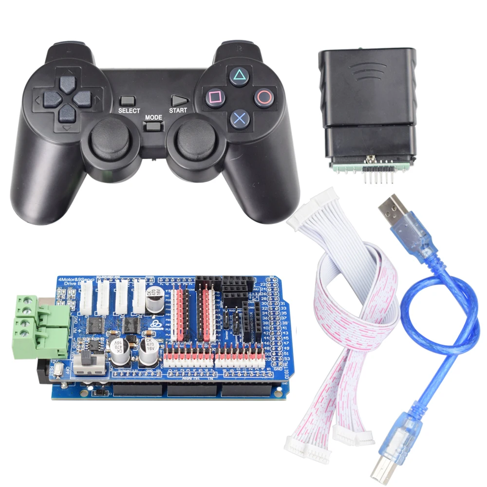 

PS2 Joystick Remote Control+ Mega2560 Board+ 4 Channel Motor 9 Channel Servo Driver Board for Arduino DIY Mecanum Wheel Robot