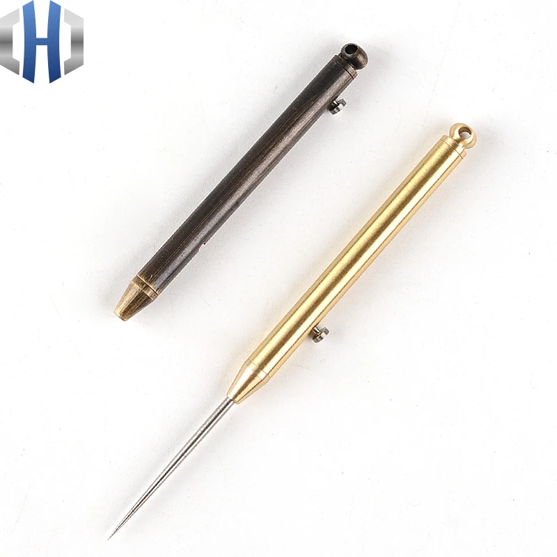 

Brass Portable Simple Fruit Sign Multi-function Spring Retractable Toothpick Holder Brass Body + Titanium Alloy Toothpick