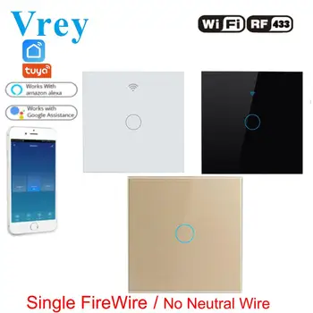 

VREY WiFi Smart Touch Switch100V-240v Wall Touch Screen Switch Suppor Remote Control single firewire Crystal Glass Switch Panel