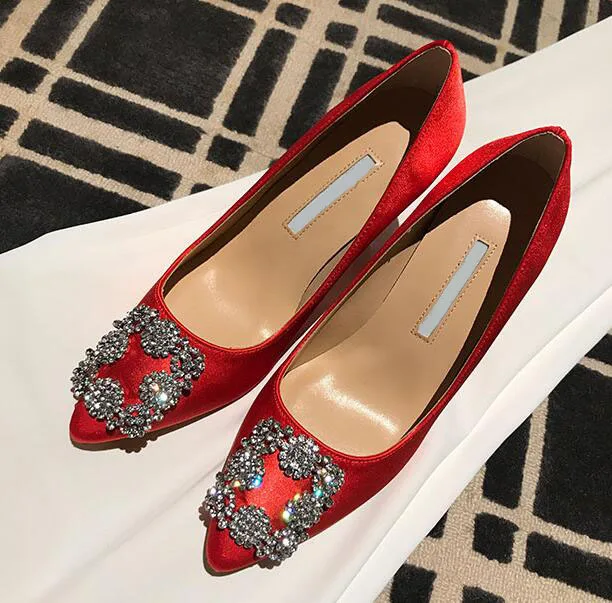 Hebilla de cristal bombas de sevienoras de la marca de lujo de punta estrecha en zapatos de tacón alto de mujer primavera otouno del - Цвет: 1