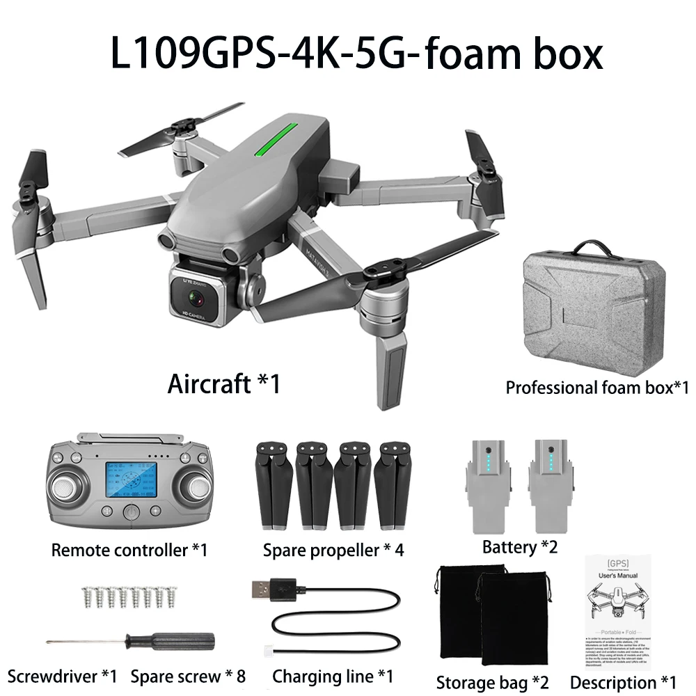 L109 Дрон с Gps 4k Hd камерой 5g Wifi Fpv Бесщеточный мотор складной Радиоуправляемый квадрокоптер дроны Профессиональный 1000 м дистанционный Дрон игрушка - Цвет: L109-foam box-2B