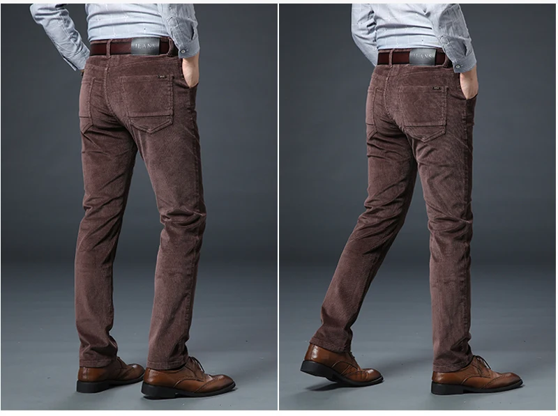 Вельветовые брюки мужские толстые теплые с высокой талией Зимние брюки мужские брюки свободные прямые Стрейчевые повседневные брюки мужские