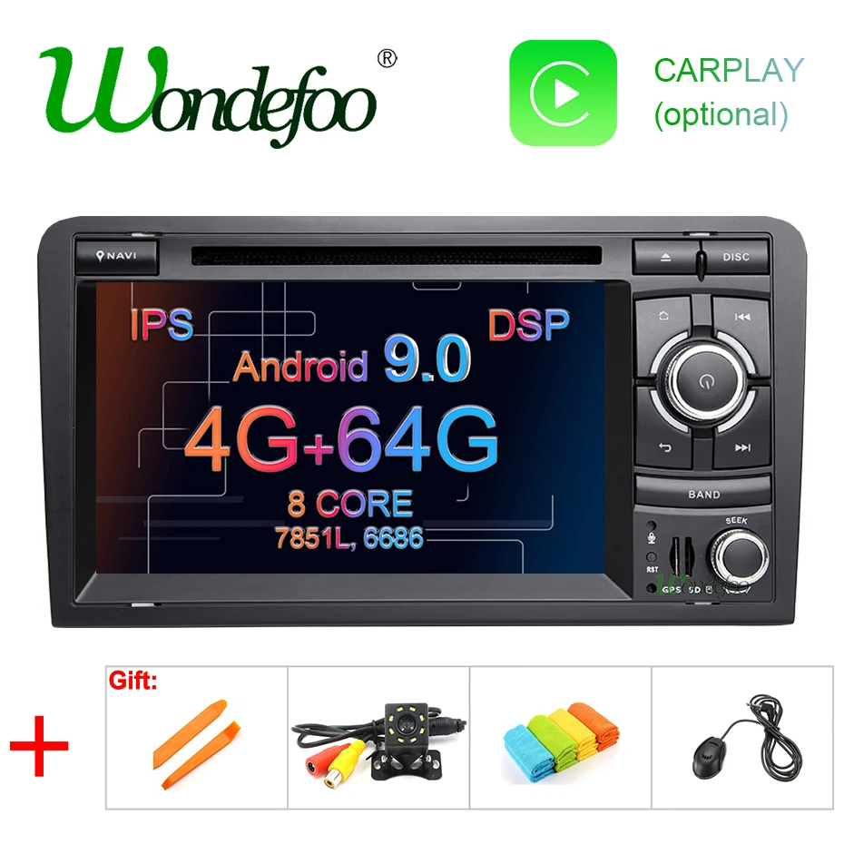 

Android 9.0 DSP IPS 64G 2 DIN DVD Player for Audi A3 8P 2003-2012 S3 2006-2012 RS3 Sportback 2011 GPS Radio Navigation Stereo PC