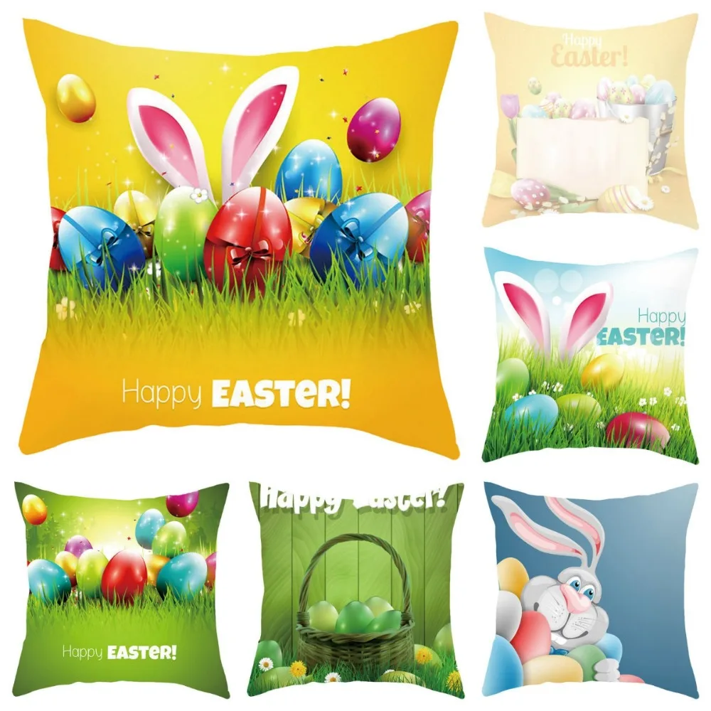 Rabbit Easter Bunny Happy Easter Cushion Cover Easter Pillow Case Pillowcase 