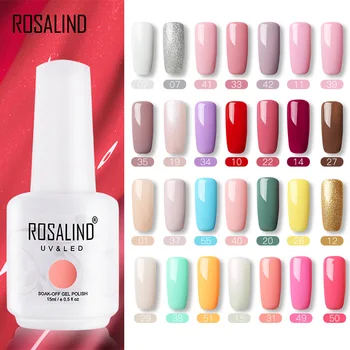 

ROSALIND Gel Polish Hybrid Varnishes Nail Manicure UV LED Gel Semi Permanent Nails Soak Off Gel Lacquer Base Top Coat 15ml Color