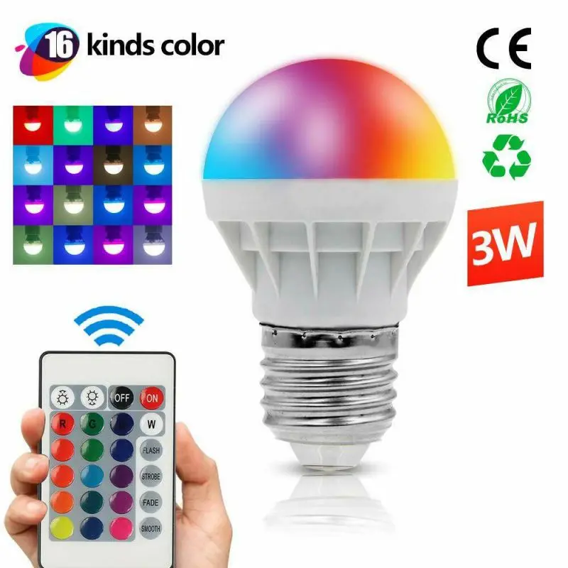 

Energy-saving 16 Color Changing Magic Light E27 3W RGB LED Lamp Bulb Infrared Remote Control Light Bulb
