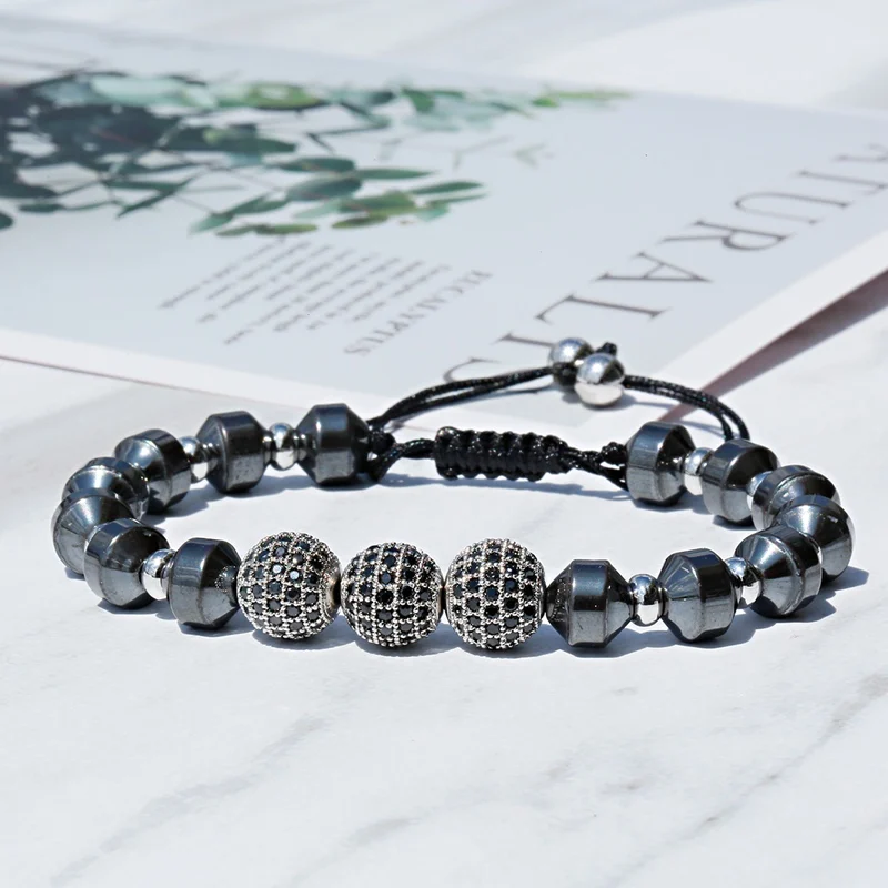 Beaded Bracelet Luxury Micro Pave CZ 8mm Disco Charm Men Women Classic Hematite Beaded Woven beaded bracelet stone bead bracelet metal bracelet