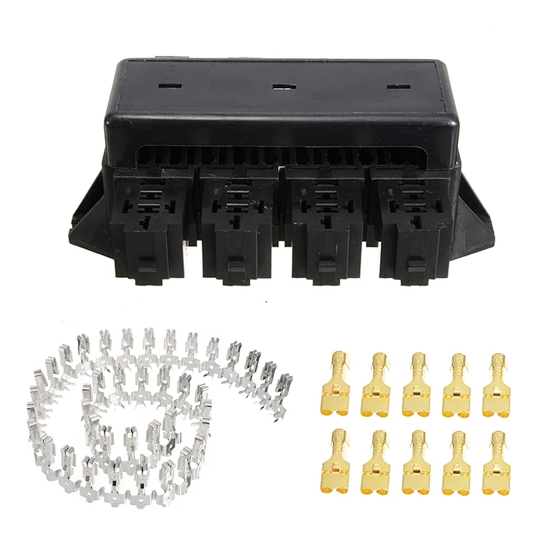 20 Way Black Car Seat Medium Relay Fuse Box Assembly with 40pcs Terminals Car Engine Compartment Insurance Holder Box Mounting