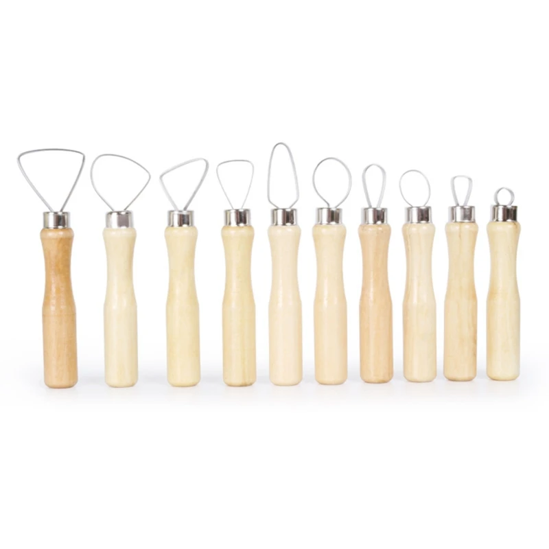 10Pcs DIY Art Craft Pottery Clay Sculpting Tools Ceramic Carving Set Sculpture Polymer Shapers Wooden Handle Big Loop E8BD