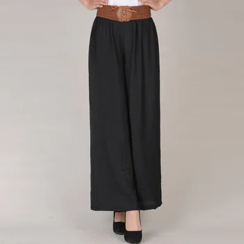 

Wide Legs Casual Pants Women Korean Summer Cotton Linen Lace-Up Full Length Loose Plain Long Trousers Plus Size 6 Colors