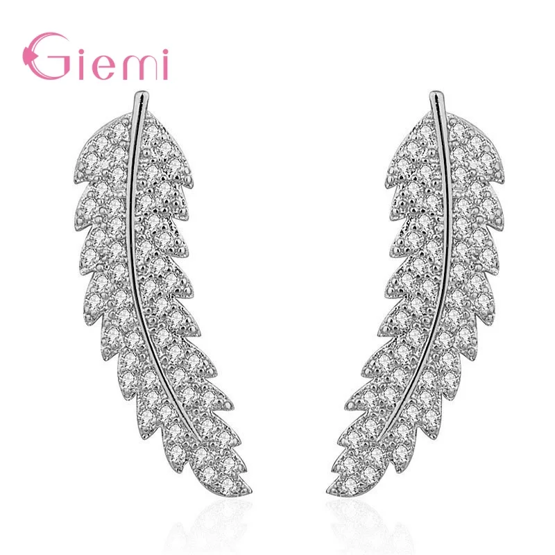 

Luxury Leaves AAA Cubic Zirconia Inlaid Ear Climbers Crawler Cute Earrings Korean Fashion Jewelry Wings Stud Earrings Dropship