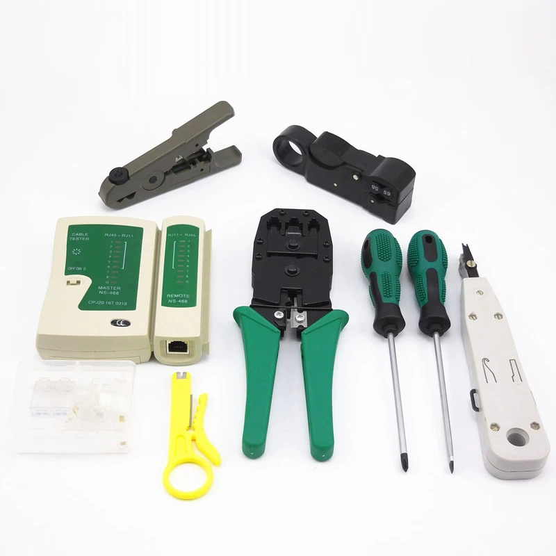 Realmote 10pcs LAN Network Tool Set Cable Tester Crimper Stripper Optical Fiber Toolkit Installer Repair Ferramentas Pdr