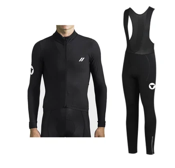 

2019 winter black sheep Thermal fleece Long Sleeve and bib pants cycling jersey for winter ride yellow /black
