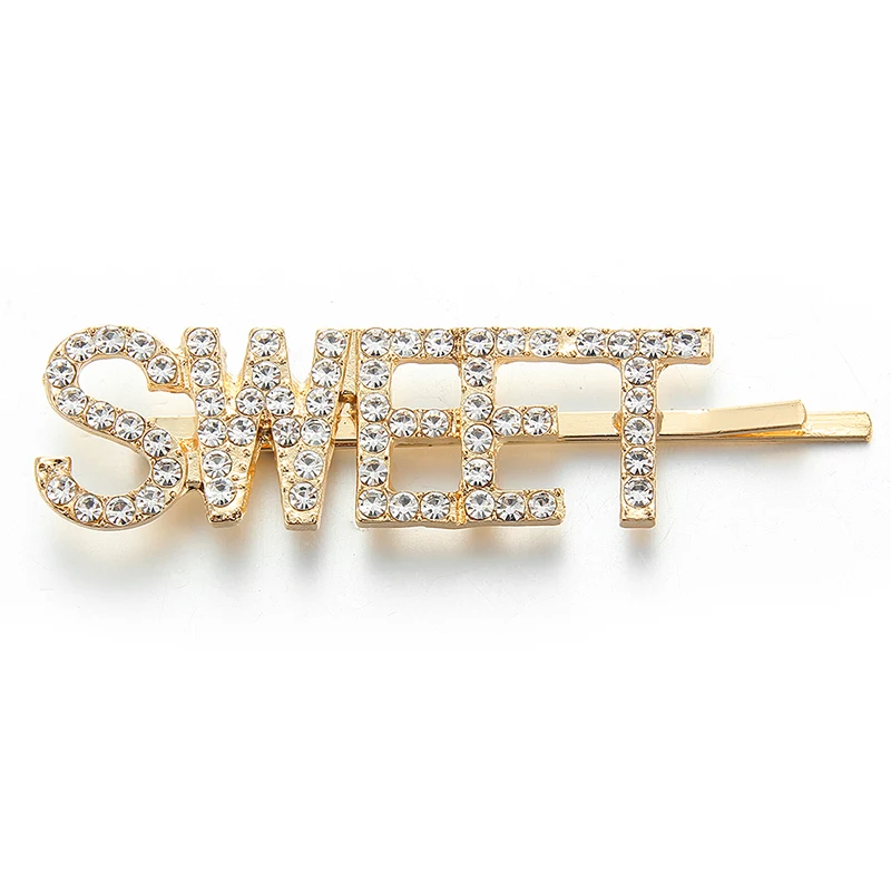 SWEET 1 шт., стразы с надписью «Girl SWEET», заколка для волос, Золотая заколка для женщин, сплав, боковая челка, головной убор, заколки для волос, заколки, аксессуары для волос - Окраска металла: SWEET