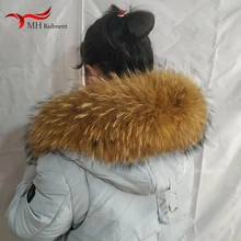 Большой размер, Воротник из меха енота, зима, пуховик, натуральный мех меховой воротник, шарф, женская мода, дикий натуральный мех енота, воротник унисекс шарф