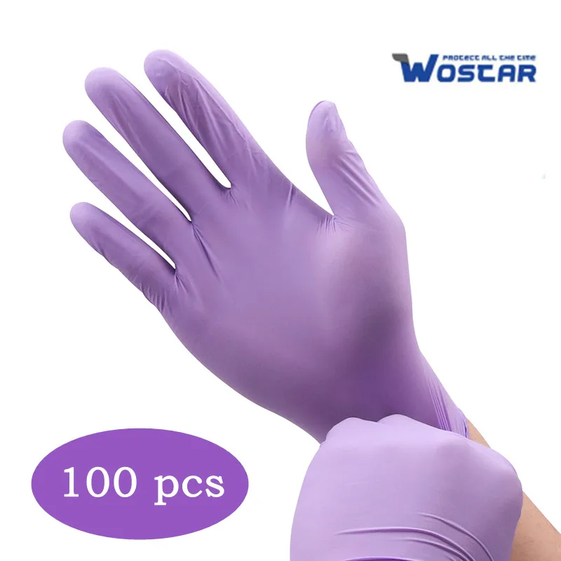 Wostar-guantes desechables de nitrilo para limpieza del hogar, sin polvo, látex, grado alimenticio, resistentes al agua, 100 Uds.