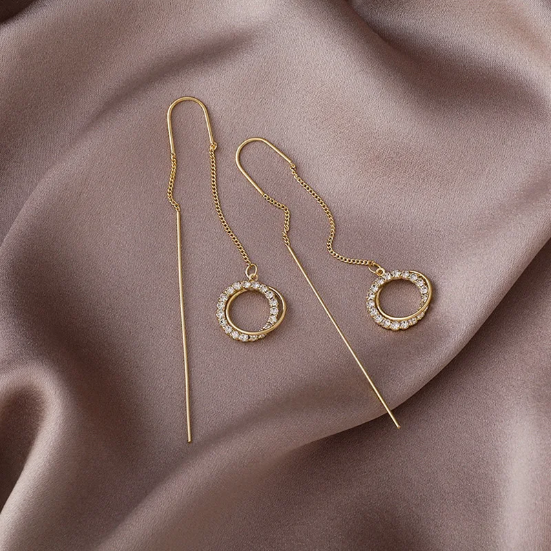 Women Dangle Drop Long Earrings Zircon Charm Bride Wedding Gold Color Tassel