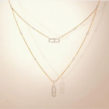 HIBRIDE Fashion Double Layers Charm Necklace White Gold Color Micro Pave Zirconia Women Necklace&Pendants bijoux Femme P61