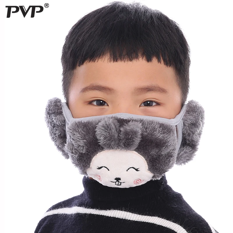PVP модные зимние теплые 2 в 1 маска для рта наушники мультфильм пыли и ветра защитная маска для детей