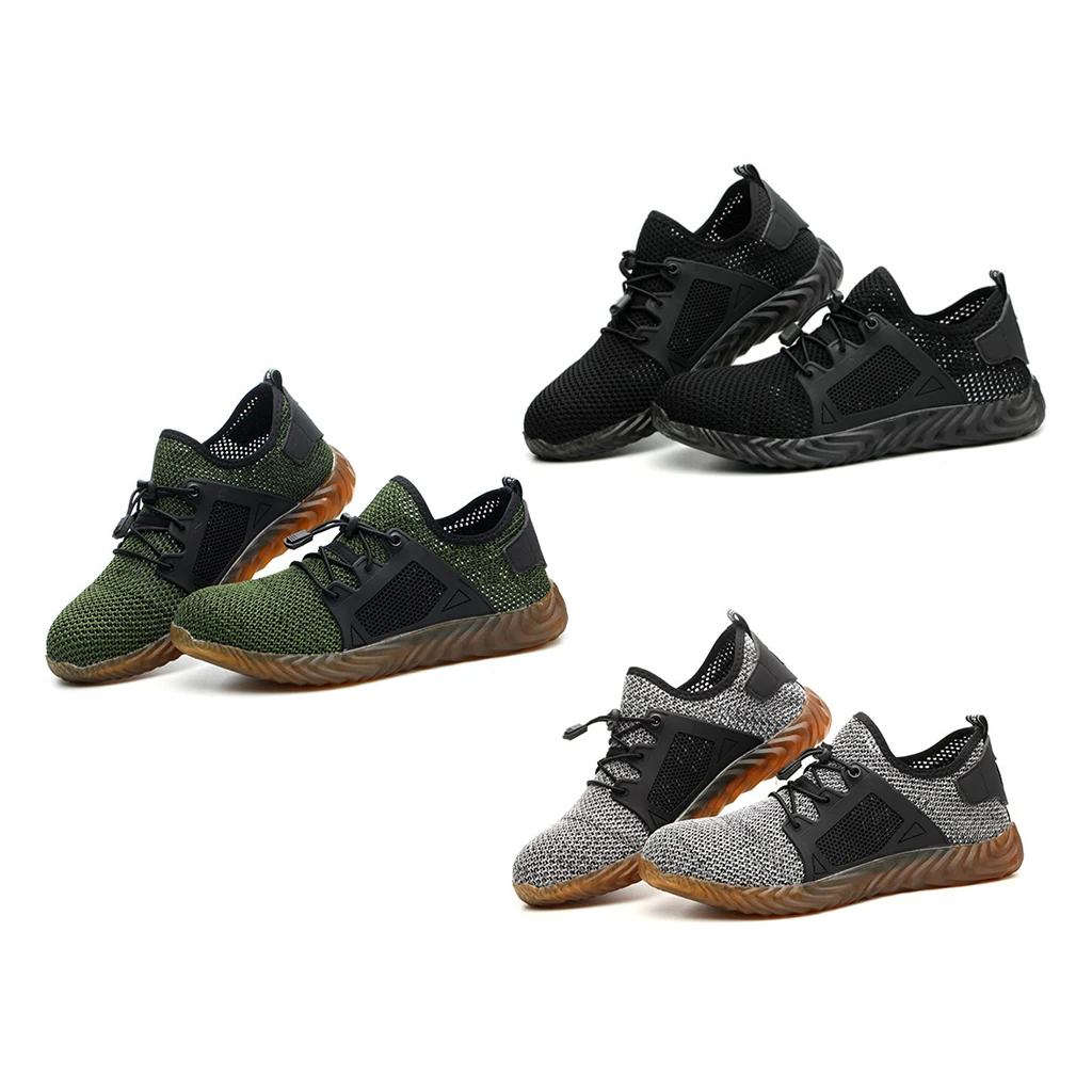 Mens Womens Steel Toe Work Shoes, Knit Breathable Lightweight Safety Shoes
