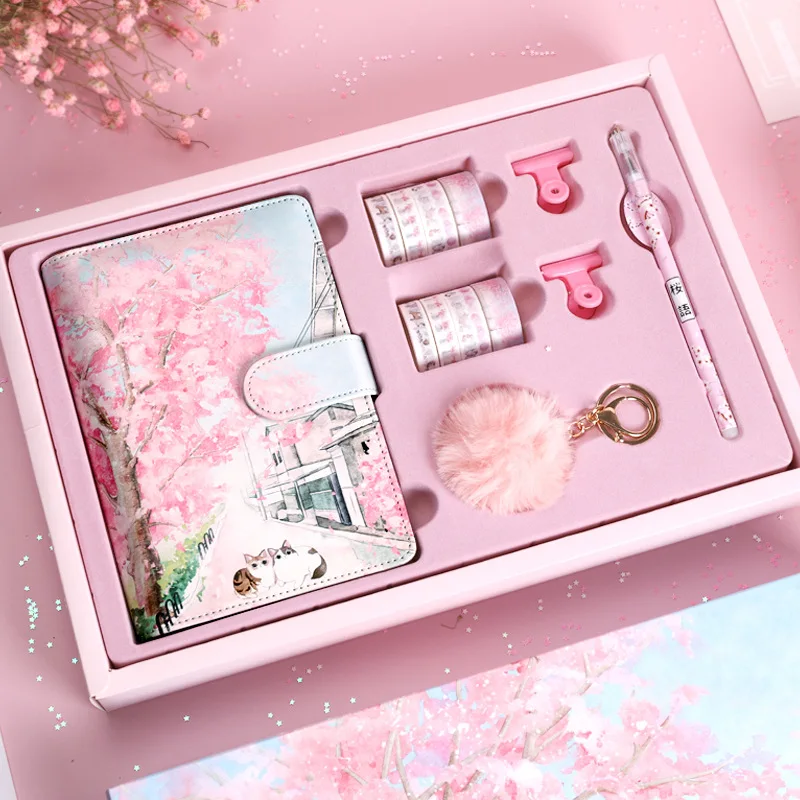 1 Set Creative Sakura Notebook Loose Leaf Book Antique Lovely Kawaii Diary Planner Student Literature Traveler Girls Gift | Канцтовары