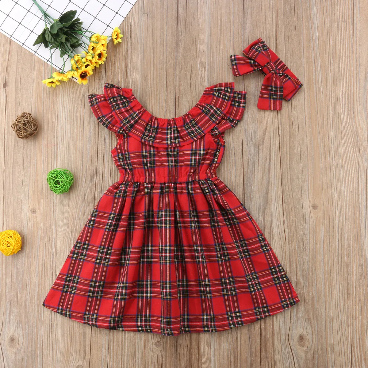 NEW Baby Girl Kids Cotton Check Princess Xmas Party Dresses Red Plaid Backless Clothes Sundress 1-6Y
