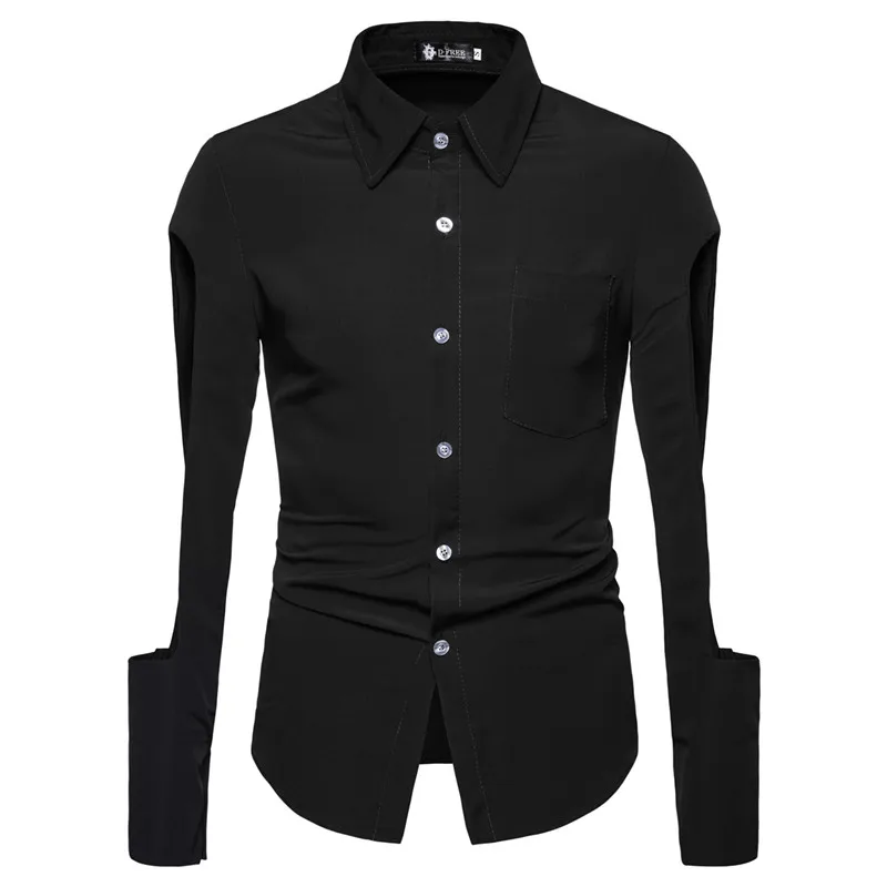 HuLooXuJi Новая мужская рубашка Модные полые рубашки с длинными рукавами панк повседневные однотонные вечерние рубашки Размер США: S-2XL