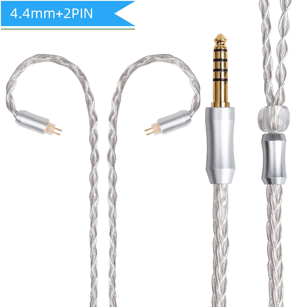 silver 4.4mm 2pin FDBRO 8core 2,5/3,5/4,4 мм сбалансированный с серебряным покрытием гарнитуры Кабель наушников аудио провода MMCX 2Pin 0,78 мм кабель для SE215 SE315 SE425 - Цвет: silver 4.4mm 2pin