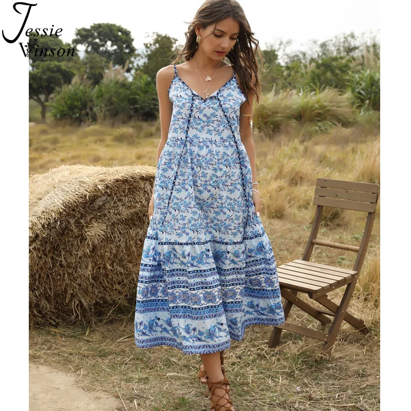 Womens Summer Boho Long Sling Maxi 