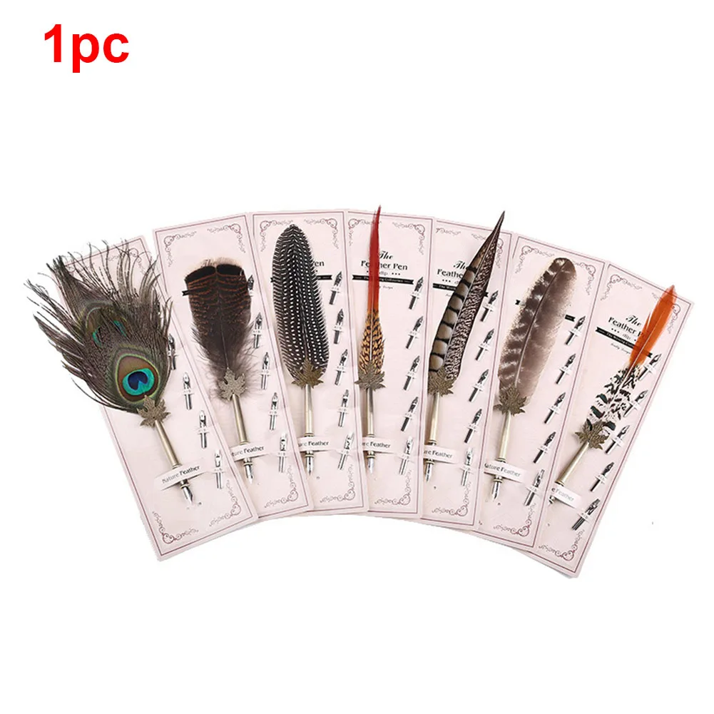 

Portable Retro Alloy Nibs Writing Office Smooth Easy Apply Artificial Feather Pen Lightweight Gift Calligraphy School Exquisite