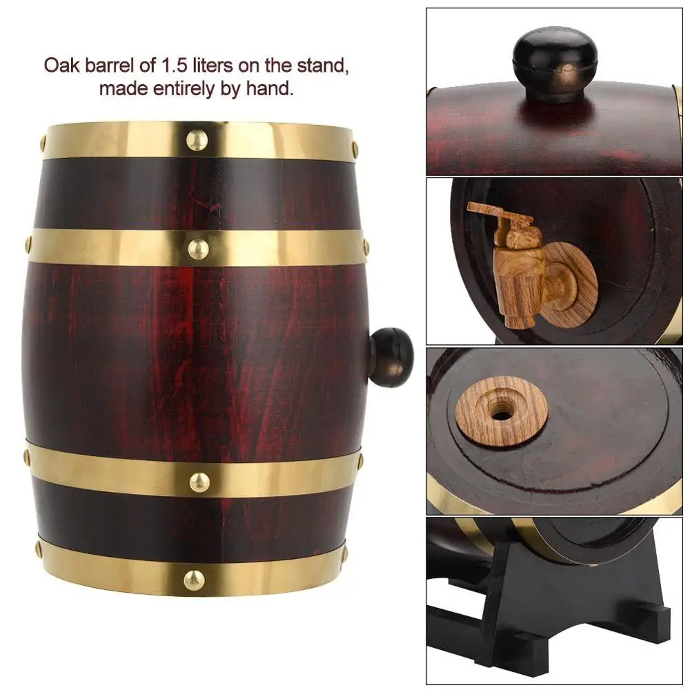 1.5L/3L Oak Barrel Beer Brewing keg Wine Barrel for Whiskey Rum Port Decorative Keg Hotel Restaurant Display Oak