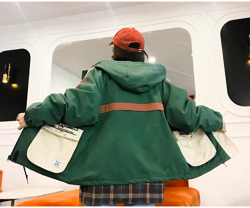 Harajuku куртка оверсайз для женщин осень пэчворк Хип Хоп мода уличная хит цветной принт свободный жакет с капюшоном