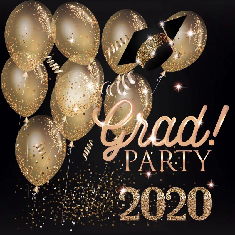 Laeacco Vinyl Backgrounds For Photography Dark Golden Balloons Grad Party 2020 Dots Banner Portrait Photo Backdrop Studio | Электроника