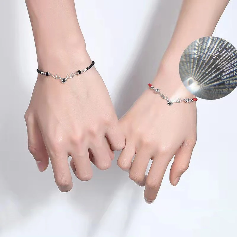 Qevila Fashion Bracelets Jewelry 100 Languages I love You Zircon Lucky Rope Couple Bracelets for Women Men Lover Bracelets Gift (1)