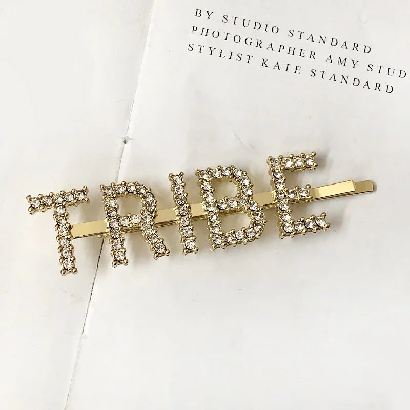 TRIBE Gold 1 шт., заколки для волос с кристаллами и буквами, стразы, заколки для волос, заколки для волос, инструменты для укладки волос, аксессуары, ювелирный подарок - Цвет: TRIBE Gold