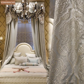 

Custom curtain European embossed gold silk jacquard American Light luxury cloth blackout curtain valance tulle C386