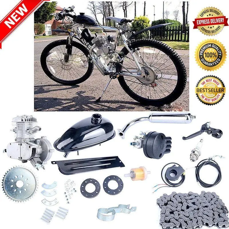 

Professional 2 Stroke 80cc Cycle Motor Engine Kit Gas Great For Motorized Bicycles Cycle Bikes Silver