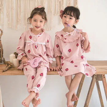 

New 2pcs/set Children Pajamas Baby Bay Girls Lace Sleepwear Long Sleeves Leisure Wear Kids Pajamas Girl Clothing Style 2-10 Yrs