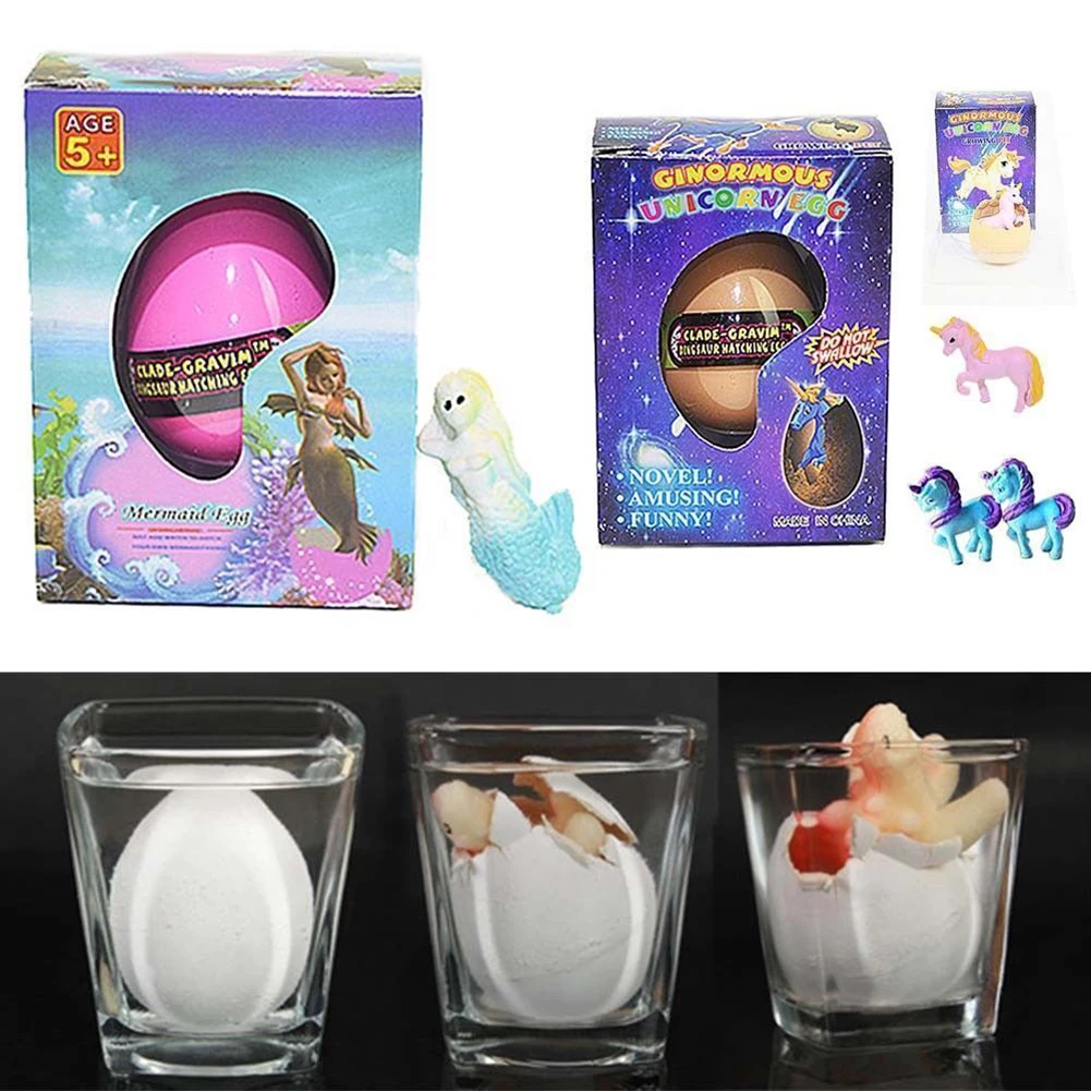 

Magic Hatching Egg of Mermaid and a Imaginary Animal with a Horn Pets Children Kids Gift Toy Revivable Egg Animal Growing in Wa