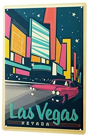 Tin sign Home Decor Plaques Retro Wall Art Metropole Las Vegas Nevada Pink car Metal Plate | Дом и сад