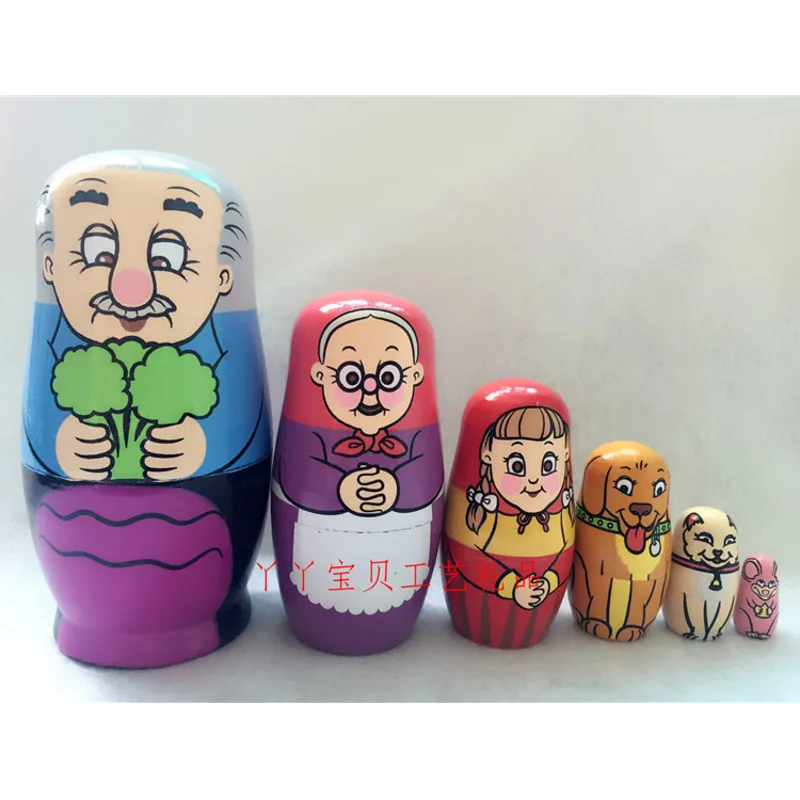Muñecas rusas de anidación, juguetes de animales lindos pintados a mano, Babushka Matryoshka, regalos para decoración del hogar, paquete de 6 uds.