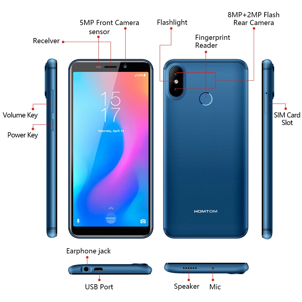 Глобальная версия HOMTOM C2 Android 8,1 2 ГБ+ 16 Гб мобильный телефон Face ID MTK6739 четырехъядерный 13 МП Двойная камера OTA 4G FDD-LTE смартфон