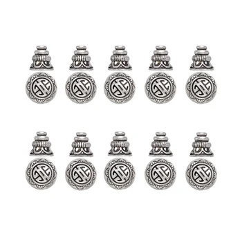 

10Sets 10mm Tibetan Silver Color Chinese Ancient Guru Bead Sets 3-Hole Metal Buddha Spacer Beads