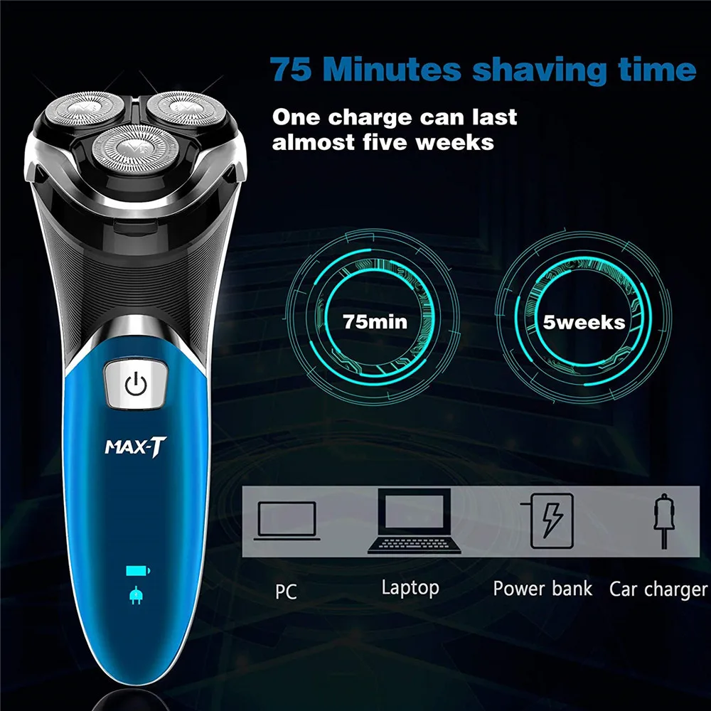MAX-T 100-240 в перезаряжаемая электробритва 3D с тройным плавающим лезвием бритвенные бритвы уход за лицом для мужчин триммер для бороды