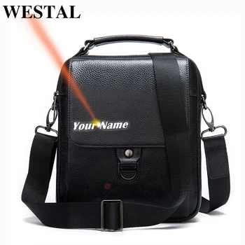 

WESTAL men's shoulder bag genuine leather fashion designer luxury brand messenger bag men's shoulder bag Laser engraving DIY 700