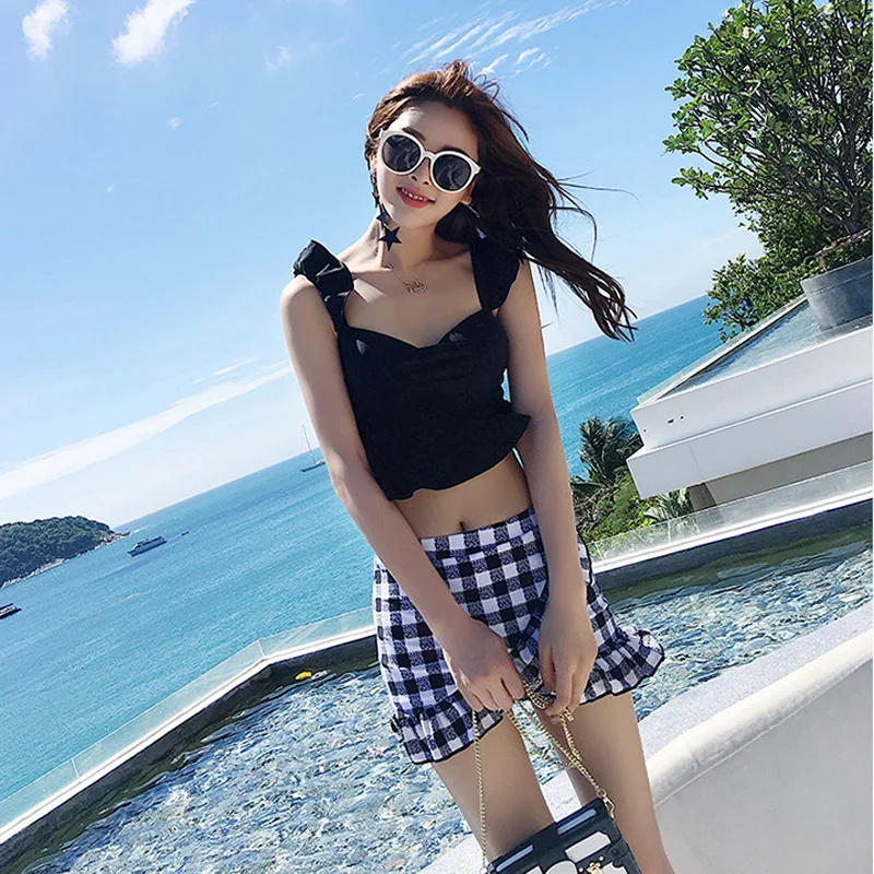 

Split Skirt-Style Bathing Suit Women's 2018 New Style High-waisted Small Bust Gathering Belly Covering Conservative Slimming Stu